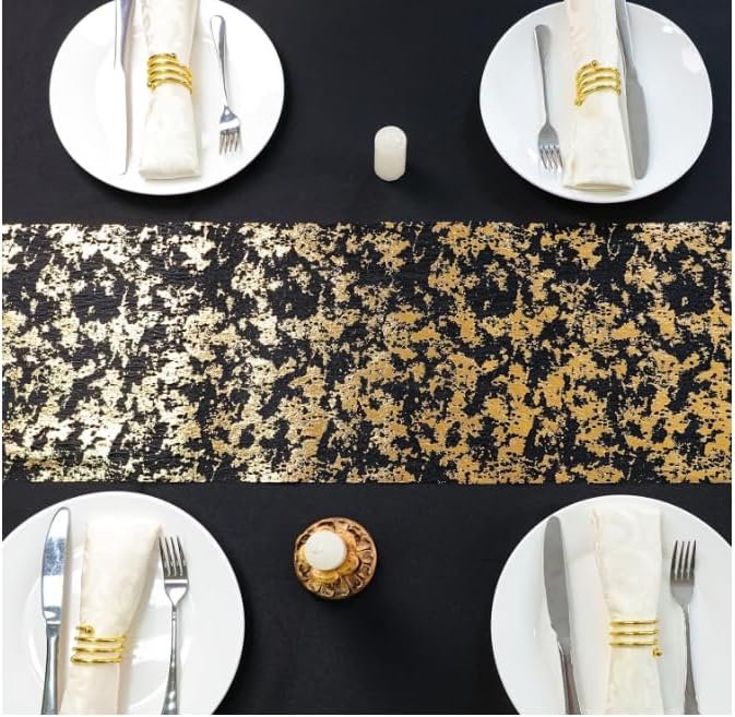 2 Pcs Black and Gold Table Runner, Glitter Metallic Foil Mesh Roll 108" - Image 4