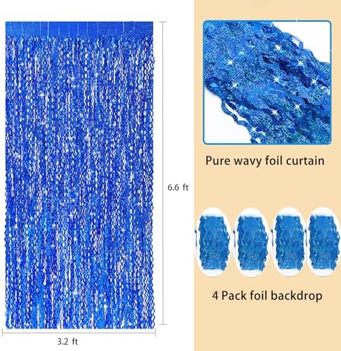 4 Pack Navy Blue Wavy Foil Fringe Curtains Party Decorations - 3.3 ft x 6.6 ft Streamer Tinsel Curtain Party Photo Backdrops for Birthday Party - Image 3
