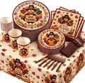 Thanksgiving Party Supplies for 24 Guests, Turkey Disposable Dinnerware Set with Dinner Plates, Dessert Plates, Cups, Napkins, Forks & Tablecloth, Give Thanks Fall Decorations for Thanksgiving Dinner by CANCJ