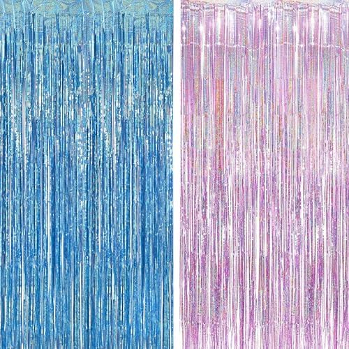 BRAVESHINE Pink Blue Tinsel Foil Fringe Curtains Party Streamers Backdrop by BRAVESHINE