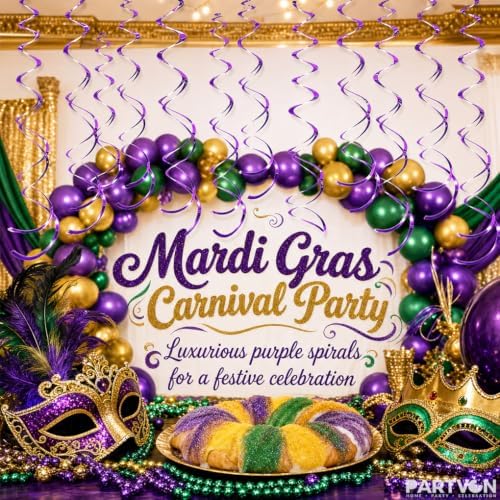 32 PCS Purple Hanging Swirl, Sparkle Ceiling Hanging Decorations, Plastic Streamer Party Decorations for Birthday, Princess Party, Masquerade, Graduation - Image 6