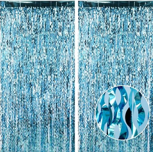 Wavy Blue Streamers Party Backdrop - 3.2ft X 6.5ft - 2 Packs by GREATRIL
