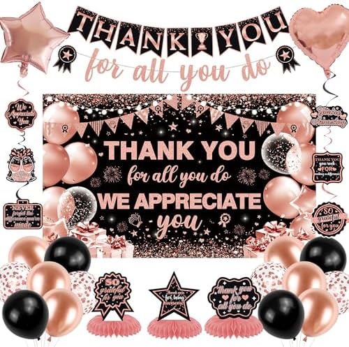 Vlipoeasn We Appreciate You Banner Decorations(Black Rose Gold) by Vlipoeasn