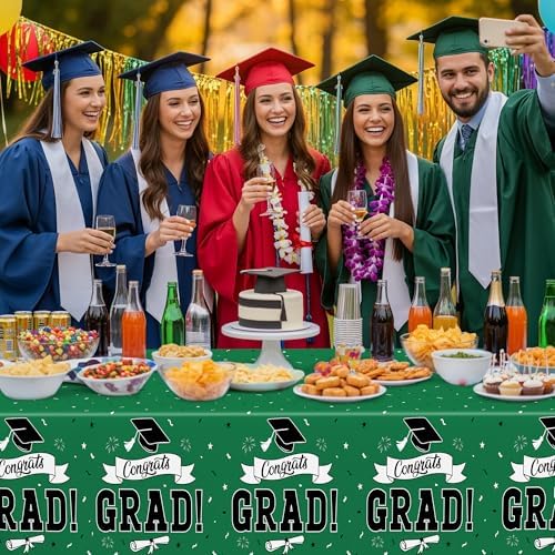 2Pcs Graduation Tablecloth, 108" X 54" Green Graduation Table Decorations 2026, Rectangle Tablecovers for Class 2026 Congrats Grad, Disposable Plastic Tablecover for Grad Decor Party Supplies for Kids - Image 6