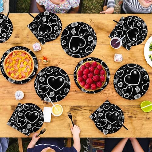 Grencian 96Pcs 2000s Black Heart Y2k Party Themed Decorations, Serve 24 - Image 7