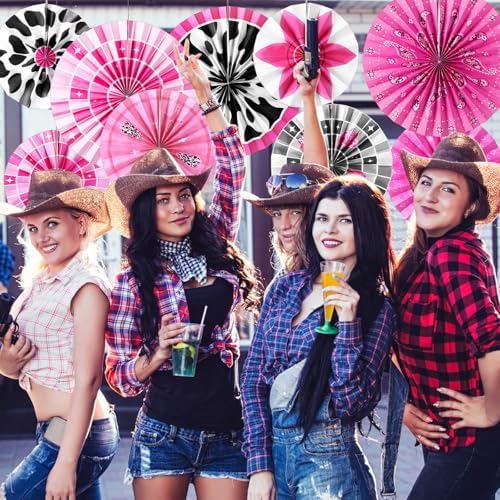 Outus 9 Pcs Disco Cowgirl Party Decorations Paper Fans - Image 7