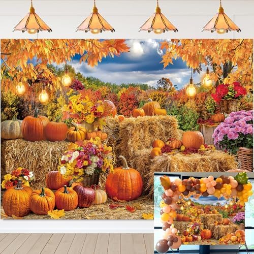 Autumn Harvest Backdrop Fall Farm Pumpkin Hay Bale Photography Background by CUMIAPhotographyBackdrop
