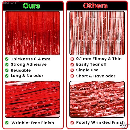 KatchOn Red Streamers Backdrop - 3.2x8 Feet, Pack of 2 | Cherry Party Decor - Image 4