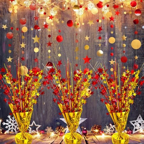 6 Pack Metallic Foil Spray Table Centerpiece Decoration Star Brust Glitter Table Topper Decor for Birthday Circus Casino Graduation Christmas New Year's Eve Party Supplies Red Gold - Image 2