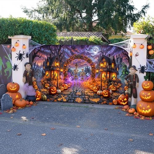 Halloween Garage Door Cover 13x6ft Skeleton Pumpkin Haunted House Decor - Image 7
