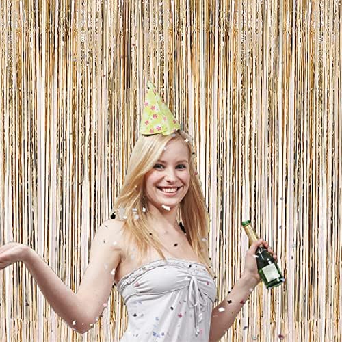 2 Pcs 3.2ft x 8.2ft Champagne Gold Metallic Tinsel Foil Fringe Curtains Photo Booth Backdrop for Baby Shower Birthday Wedding Holiday Celebration Bachelorette Party Decorations - Image 3