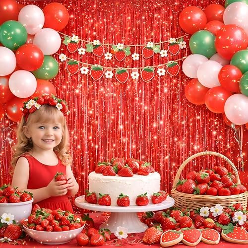 Red Foil Fringe Curtain Backdrop 3 Pack, 3.2 x 8.2 FT Party Decorations - Image 5