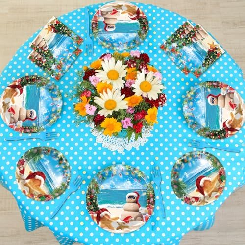 CHUNNIN 96 Pcs Summer July Christmas Plates and Napkins Xmas in July Party Decorations Disposable Dessert Plates Hawaiian Beach Tableware Set for 24 Guests Tropical Birthday Party Supplies - Image 6
