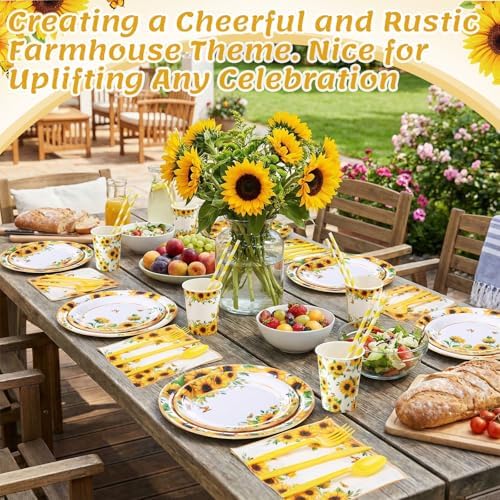 450 Pcs Sunflower Birthday Tableware Set, Serve 50, Yellow - Image 5