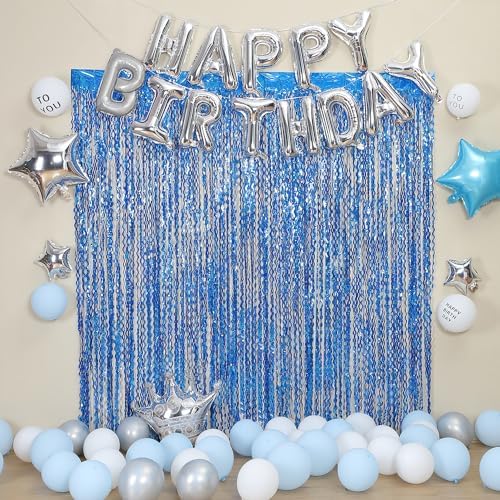 4 Pack Navy Blue Wavy Foil Fringe Curtains Party Decorations - 3.3 ft x 6.6 ft Streamer Tinsel Curtain Party Photo Backdrops for Birthday Party - Image 6