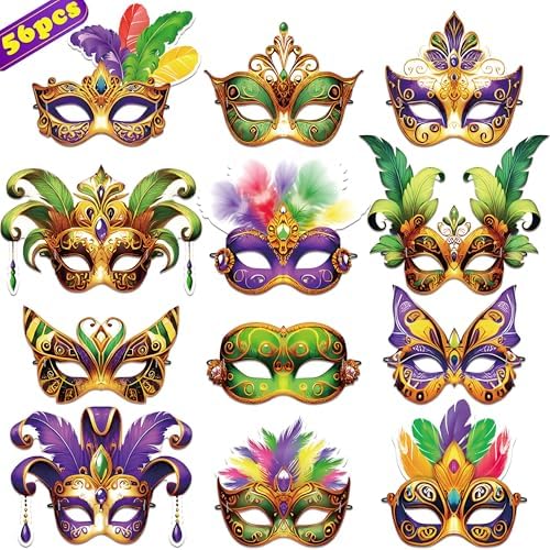 56PCS Mardi Gras Masks Bulk Set: Party Decorations Carnival Favors(Paper) by 80UncleKimby