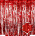 5 Pack Red Foil Curtain Backdrop 3.2ft x 9.8ft Metallic Tinsel Foil Fringe Curtains Streamer Photo Booth Backdrop for Birthday Party Engagement Bachelorette Party Decorations (Red) by Ohiyoo