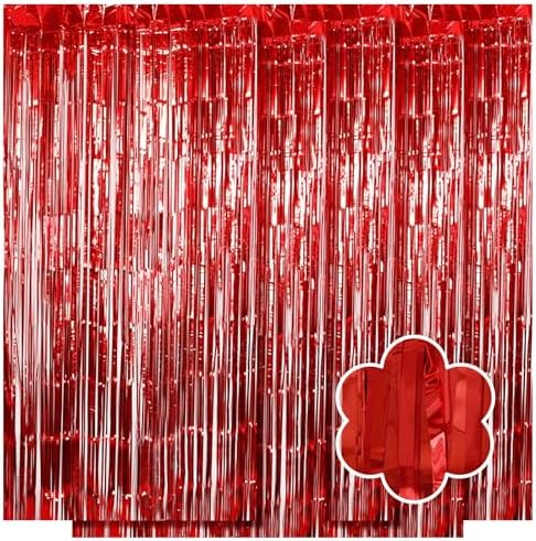 5 Pack Red Foil Curtain Backdrop 3.2ft x 9.8ft Metallic Tinsel Foil Fringe Curtains Streamer Photo Booth Backdrop for Birthday Party Engagement Bachelorette Party Decorations (Red) by Ohiyoo