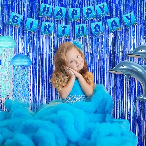 Melsan Blue Foil Curtain Backdrop for Birthday Decorations, 2 Pack - Image 4