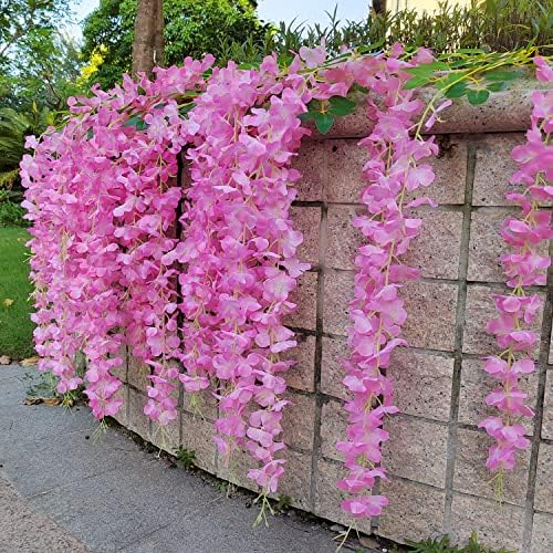 AITISOR 24 Pack Artificial Fake Wisteria Vine Ratta (3.75 Feet) Hanging Garland Silk Flowers String Home Party Wedding Decor(Pink) - Image 4