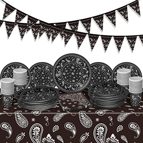 Tegeme 123 Pcs Western Cowboy Party Tableware Set for 30 Guests, Black by Tegeme