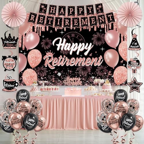 Retirement Party Decorations for Women, Pre-Assembled Rose Gold Black Set. - Image 2
