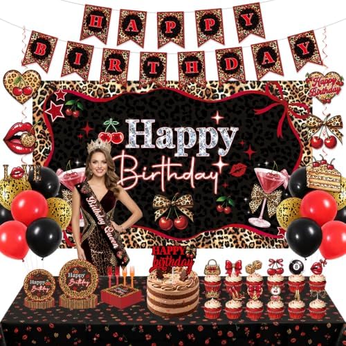 Cheetah Print Birthday Decorations - 138 Pcs Cherry Leopard Decor by Hokinaa