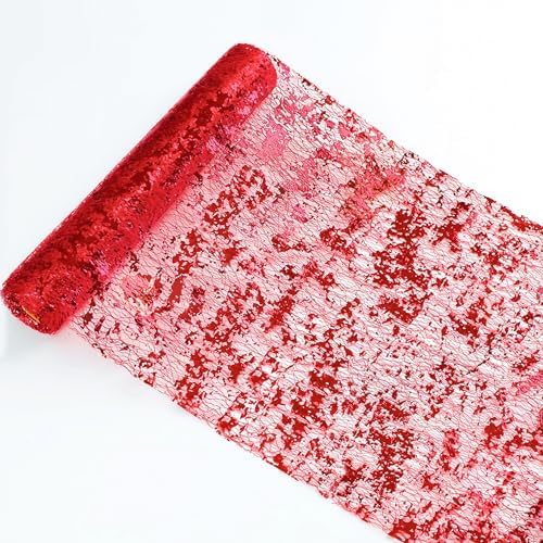 2 Pcs Red Table Runner, Glitter Metallic Foil Mesh Roll 108" Sparkle Decor - Image 5