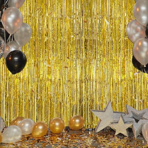 DECOCKRAT 2 Pack Foil Fringe Backdrop - Laser Gold Shiny Tinsel Curtains for Party Decoration/Photo Booth Props - 3.3x6.6 FT Metallic Foil Backdrop for Birthday, Wedding, Graduation, Christmas. - Image 6