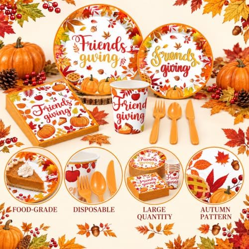 168 Pcs Friendsgiving Dinnerware Set Party Supplies, Serves 24 - Image 3