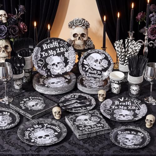 450 Pcs Death to My 20s Tableware Set, Serve 50, Black and White - Image 4