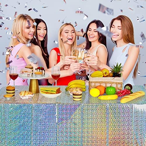 FunnyPars 8 Pack Iridescent Plastic Tablecloths Shiny Disposable Laser Rectangle Table Covers Holographic Foil Tablecloth Iridescent Party Decoration - Image 6