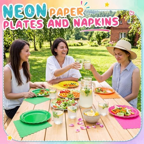 120 Pcs Colorful Plates and Napkins 7in Neon Plates Party Supplies - Image 5