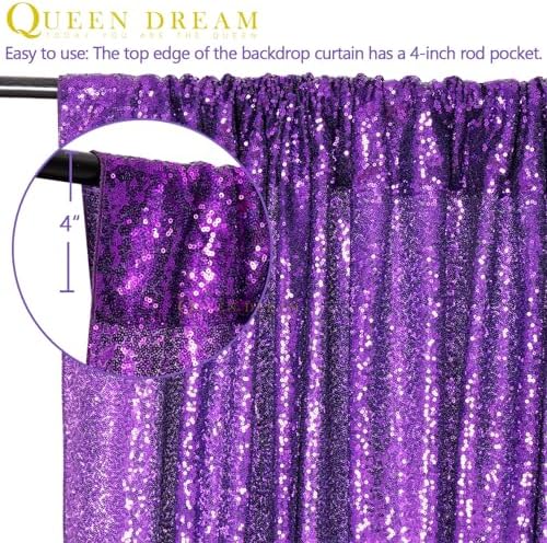 Purple Sequin Backdrop 8ft x 8ft Glitter Party Backdrop Curtains - Image 3