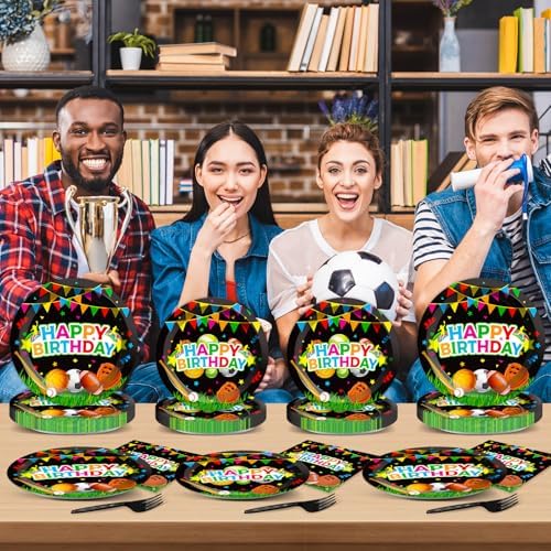 200 pcs Happy Birthday Party Plates and Napkins Kit Sports Themed Birthday Tableware Soccer Basketball Party Supplies For Baby Shower Sports Game Activities and Ball Fans Club celebrations Service 50 - Image 6