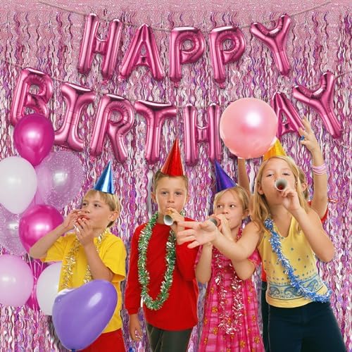 Pink Backdrop Party Decorations Pink Streamers Tinsel Foil Fringe Curtains Wavy Sparkle Metallic Pink Curtain Photo Booth Props for Birthday Wedding Valentines Day Bachelorette Decorations - Image 4
