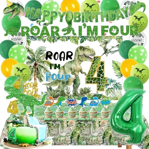 Dinosaur 4th Birthday Party Decorations Boy,Roar Im 4 Dinosaur Party Decorations,Boys 4th Birthday Party Decorations. by Miruwtog