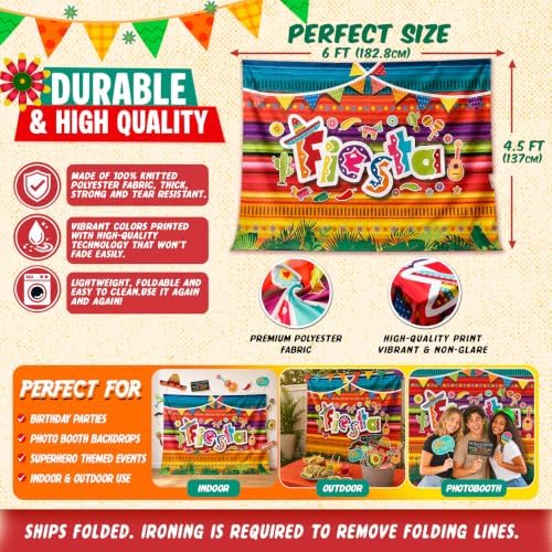 Fiesta Theme Photography Backdrop & Studio Props Kit, Cinco De Mayo Party Decorations, Mexican Photo Booth Background for Pictures, Summer Pool Mexicana Birthday Party Supplies - Image 5