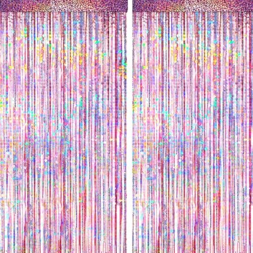 4 Packs Pink Foil Fringe Curtain, Pink Glitter Metallic Tinsel Backdrop for Birthday, Wedding, Baby Shower, Princess Bachelorette Cowgirl Party Decorations Supplies by BSRESIN
