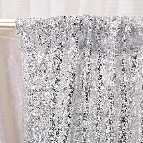 Poise3EHome 8FT x 8FT Silver Sequin Photography Backdrop Curtain for Party Decoration, Silver - Image 4