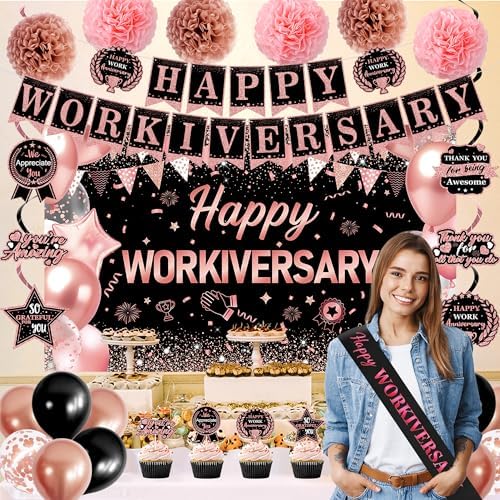 DARUNAXY Happy Workiversary Party Decorations for Women Girls(31PC) - Image 3