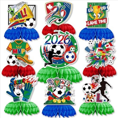 Soccer Table Decorations, 9PCS Soccer Centerpieces for Table by Adeyoo