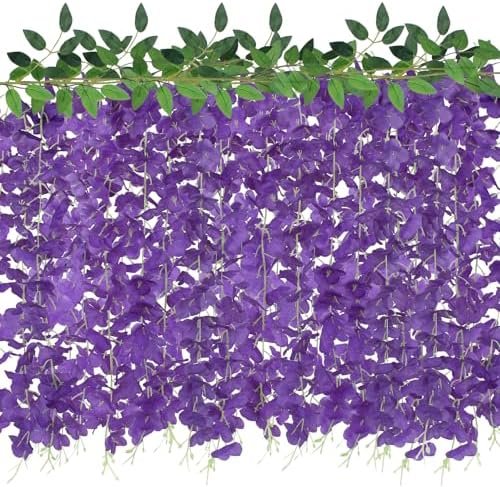 ZINHO 60 Branches Wisteria Hanging Flowers, Artificial Purple Wisteria Flowers Garland for Wedding Arch Ceremony Party Garden Home Backdrop Decor by ZINHO