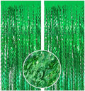 2 Pack Green Tinsel Foil Curtain Wavy Backdrop Birthday Party Decorations by BOMSI