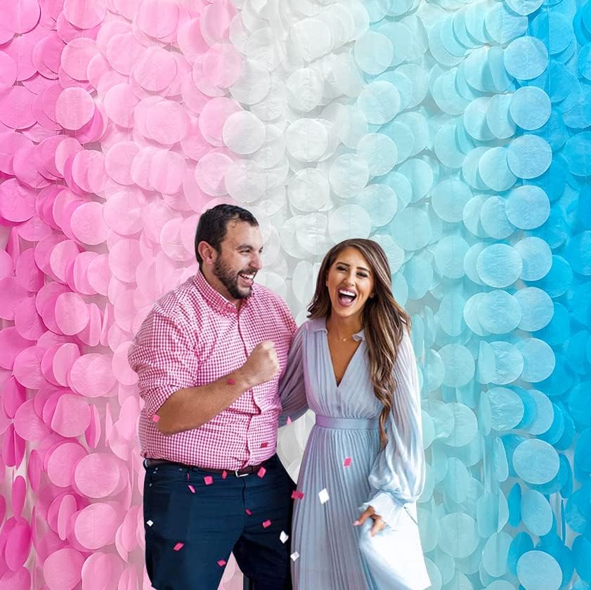 205 Ft Ombre Pink and Blue Party Decorations Big Circle Dot Backdrop Garland Tissue Paper Polka Dot Hanging Curtain Streamer for He or She Boy or Girl Party Birthday Wedding Party Supplies - Image 5