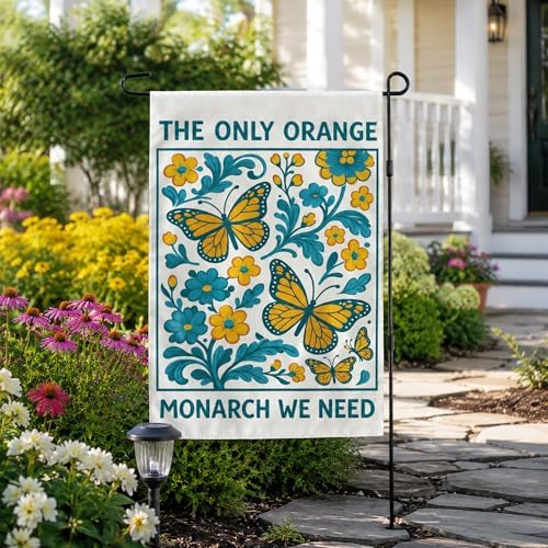Halloween Decorations - Monarch Butterfly Garden Flag - THE ONLY ORANGE MONARCH WE NEED Garden Flags for Outdoor Outside | Vintage Floral Yard Flag | Funny Farmhouse Porch Decorations, Double Sided Butterfly Decor - Image 5