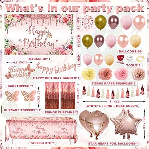 Rose Gold Birthday Party Decorations 91 Pcs Pink Birthday Party Supplies - Image 2