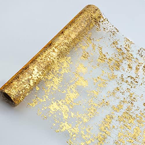 Snowkingdom Gold Table Runner, Sequin Glitter Metallic Foil Thin Mesh Sparkly Runner Roll 32Ft, Gold Birthday Party Decorations, for Event Wedding Showers Christmas Thanksgiving Festive by Snowkingdom