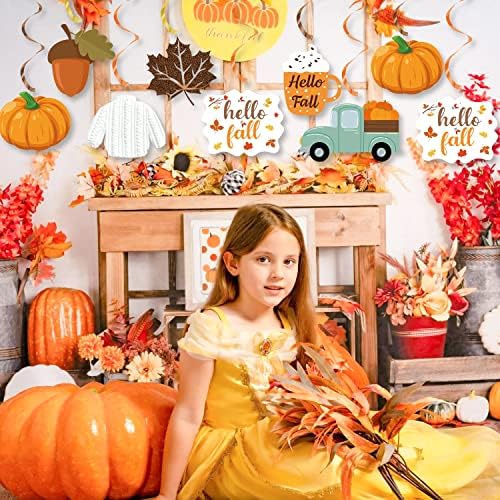 20Pcs Fall Party Hanging Decorations, Autumn Hello Fall Party Decorations, Pumpkin Leaf Truck Cutouts Thanksgiving Ornaments for Fall Party Decor Thanksgiving Party Supplies - Image 6