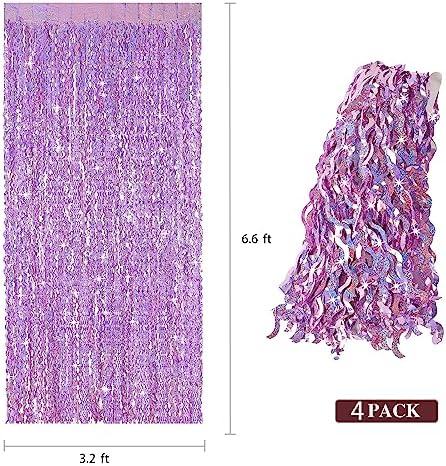4 Pack Pink Tinsel Curtain Party Backdrop - CYLMFC 3.3 ft x 6.6 ft Sparkle Wavy Foil Fringe Backdrop Curtain for Party Decorations Girls Birthday Bachelorette Party Decor Supplies Photobooth Props - Image 3
